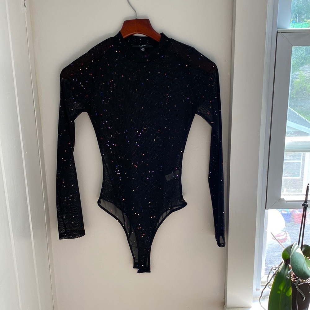 Lulu's Black Sparkle Bodysuit